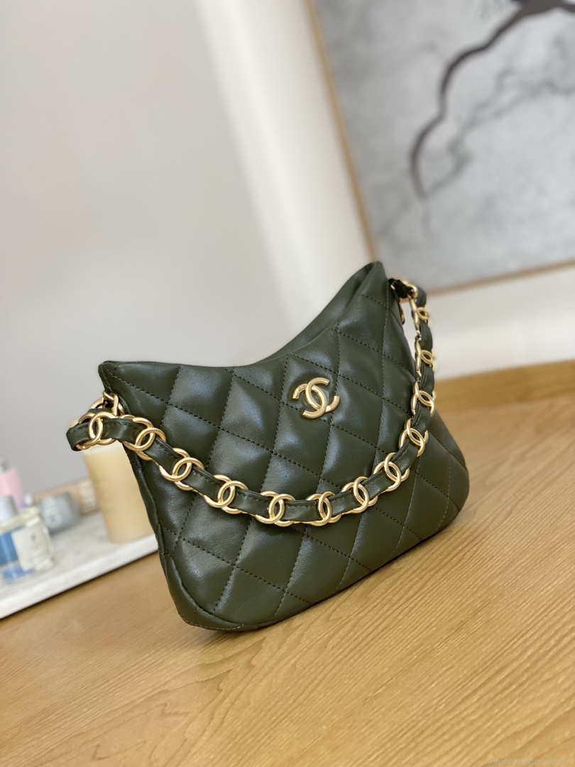 Chanel AS3562 Hobo Handbag Lambskin Dark Green