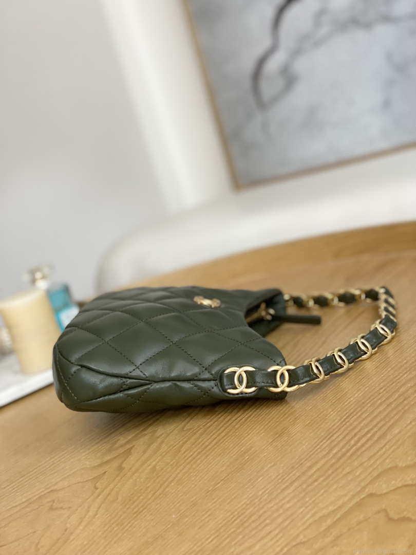Chanel AS3562 Hobo Handbag Lambskin Dark Green