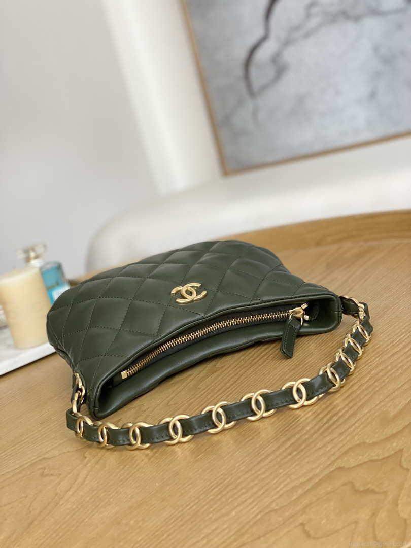 Chanel AS3562 Hobo Handbag Lambskin Dark Green