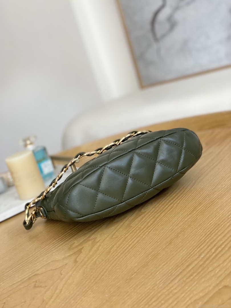 Chanel AS3562 Hobo Handbag Lambskin Dark Green