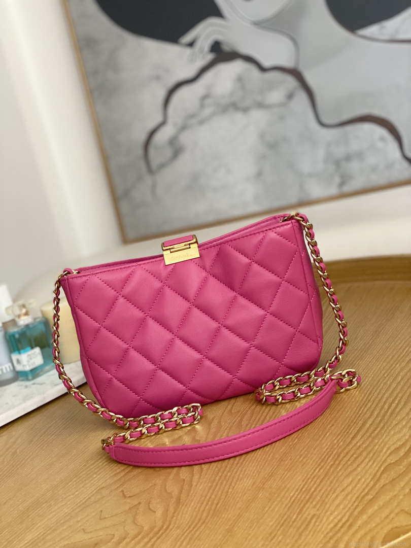 Chanel AS3476 Hobo Handbag Lambskin Rose Red