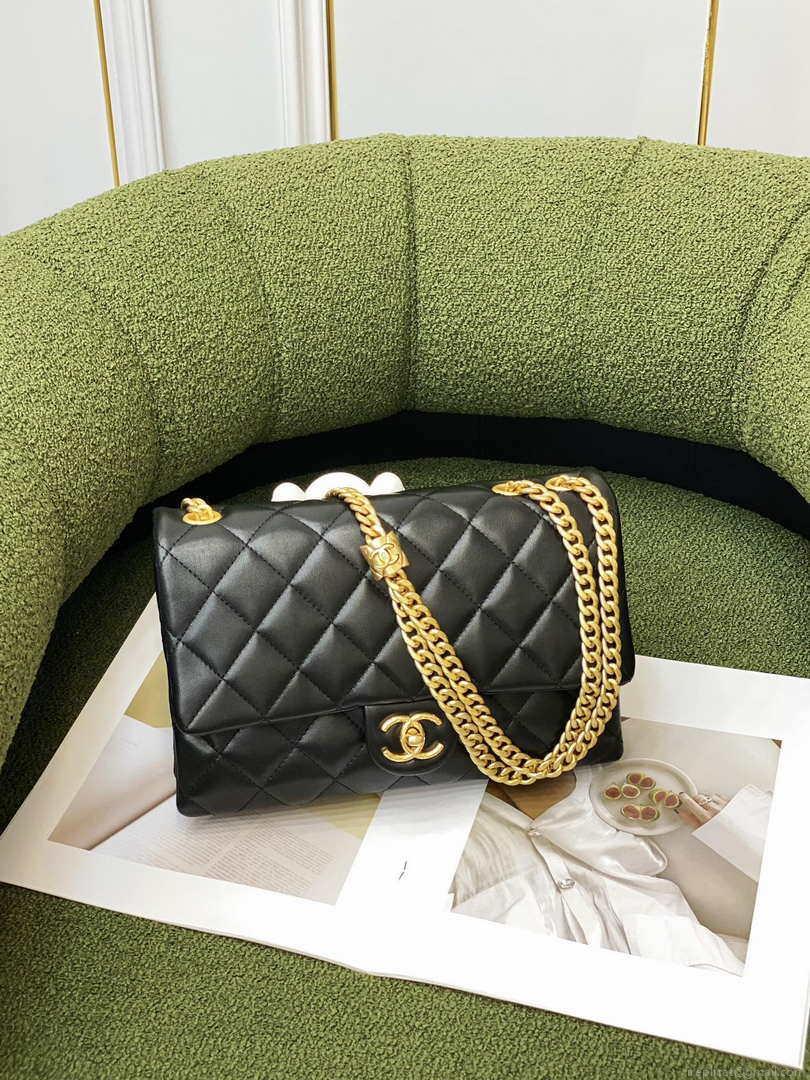 Chanel AS3609 Flap Bag Lambskin Lambskin & Gold-Tone Metal Black