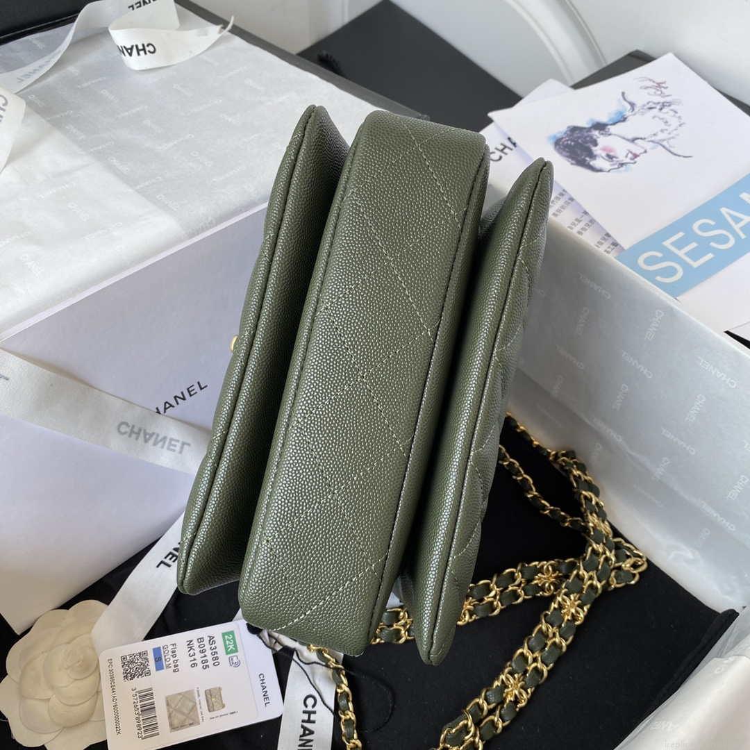 Chanel AS3580 Small Flap Bag Lambskin Lambskin & Gold-Tone Metal Green