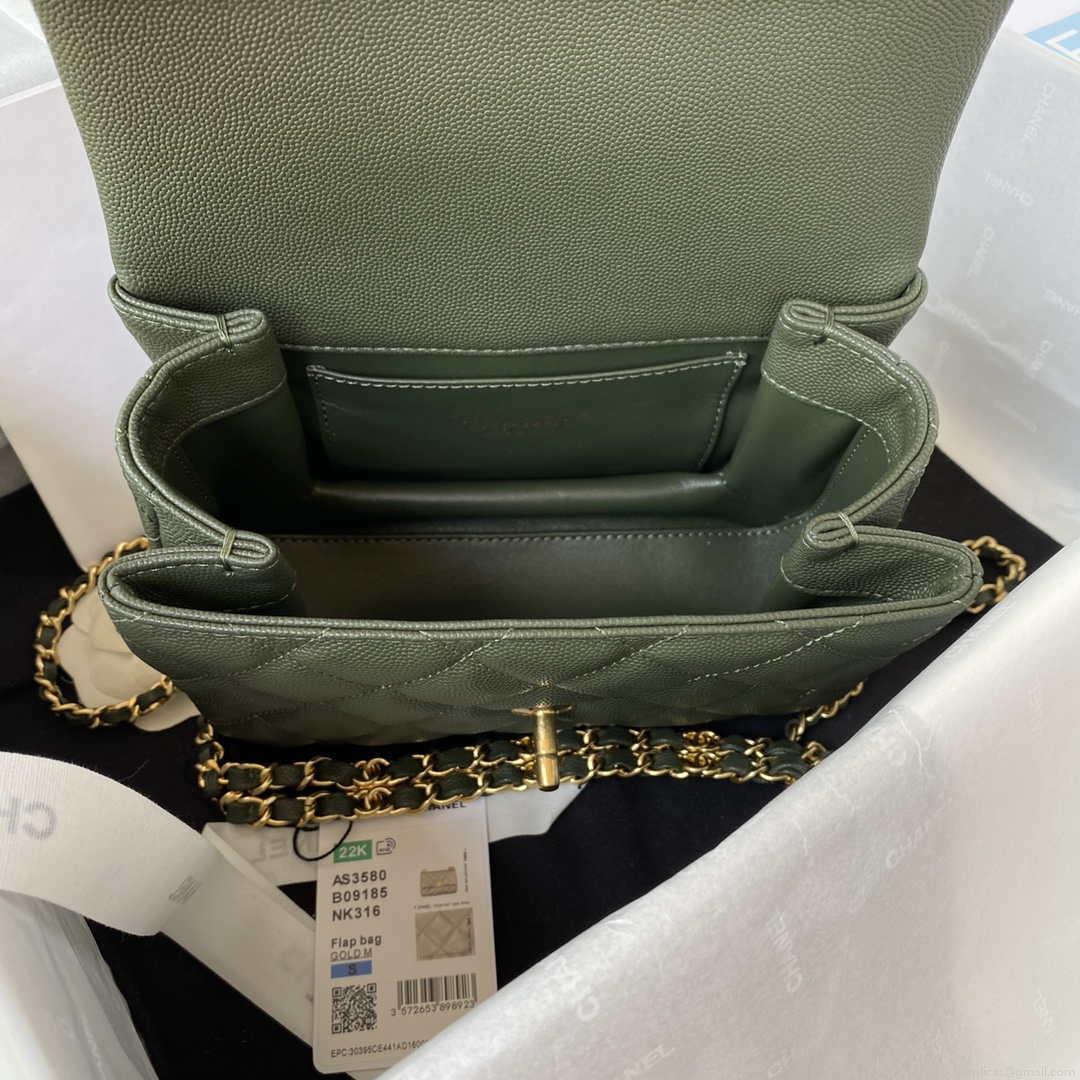 Chanel AS3580 Small Flap Bag Lambskin Lambskin & Gold-Tone Metal Green