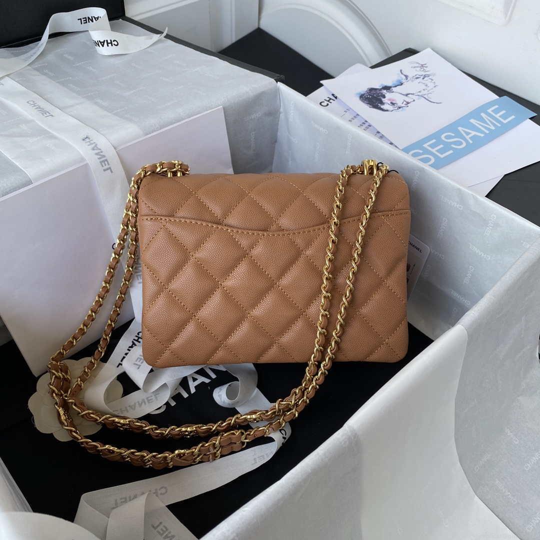 Chanel AS3580 Small Flap Bag Lambskin Lambskin & Gold-Tone Metal Brown