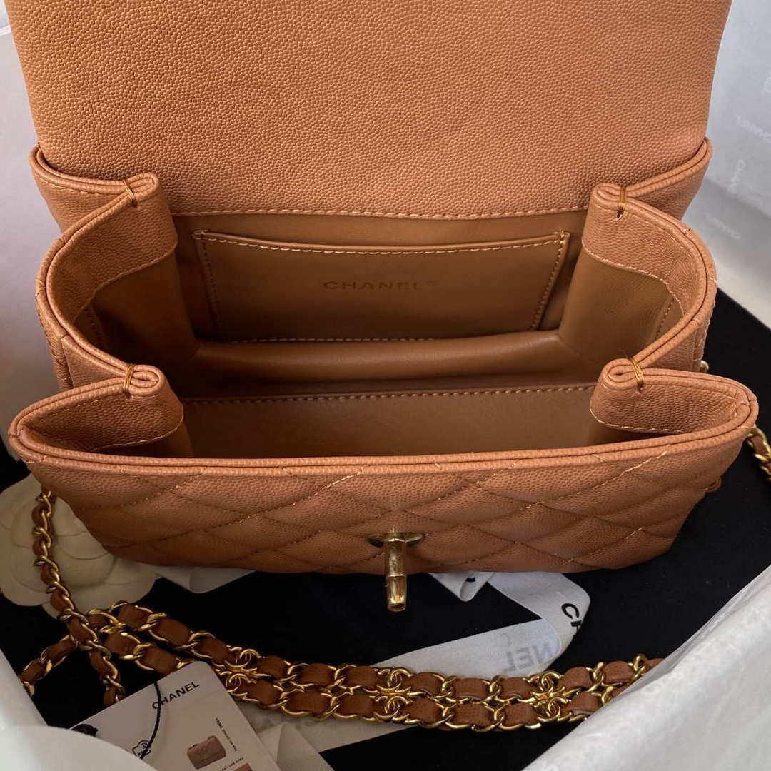 Chanel AS3580 Small Flap Bag Lambskin Lambskin & Gold-Tone Metal Brown