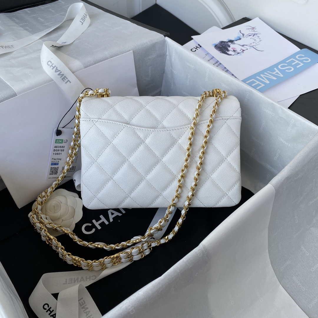 Chanel AS3580 Small Flap Bag Lambskin Lambskin & Gold-Tone Metal White