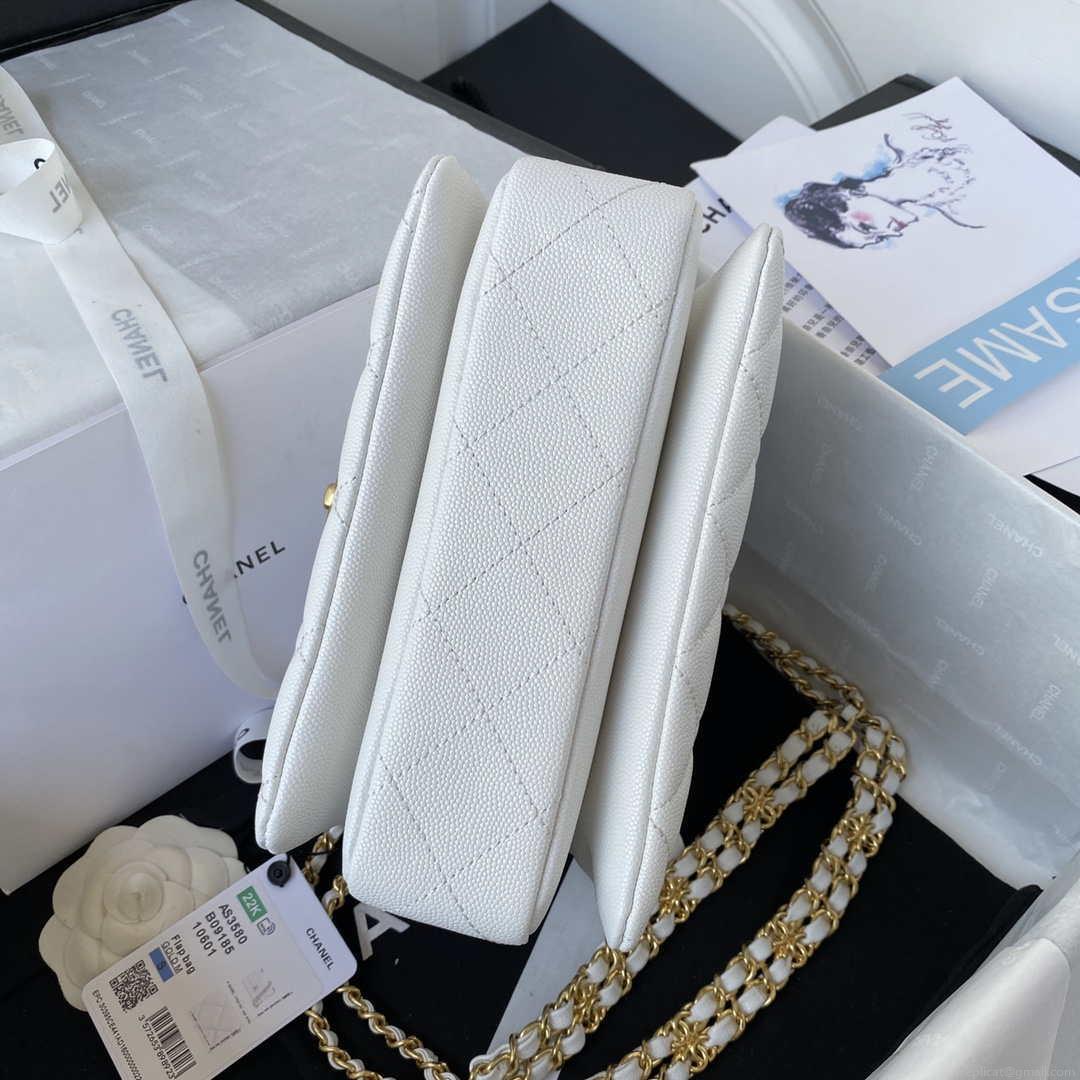 Chanel AS3580 Small Flap Bag Lambskin Lambskin & Gold-Tone Metal White