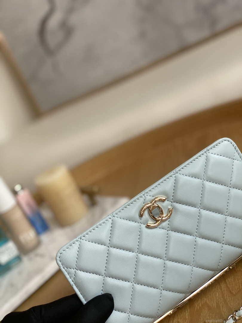 Chanel A88632 WOC 19 Chain Wallet Bag Light Blue Lambskin Gold