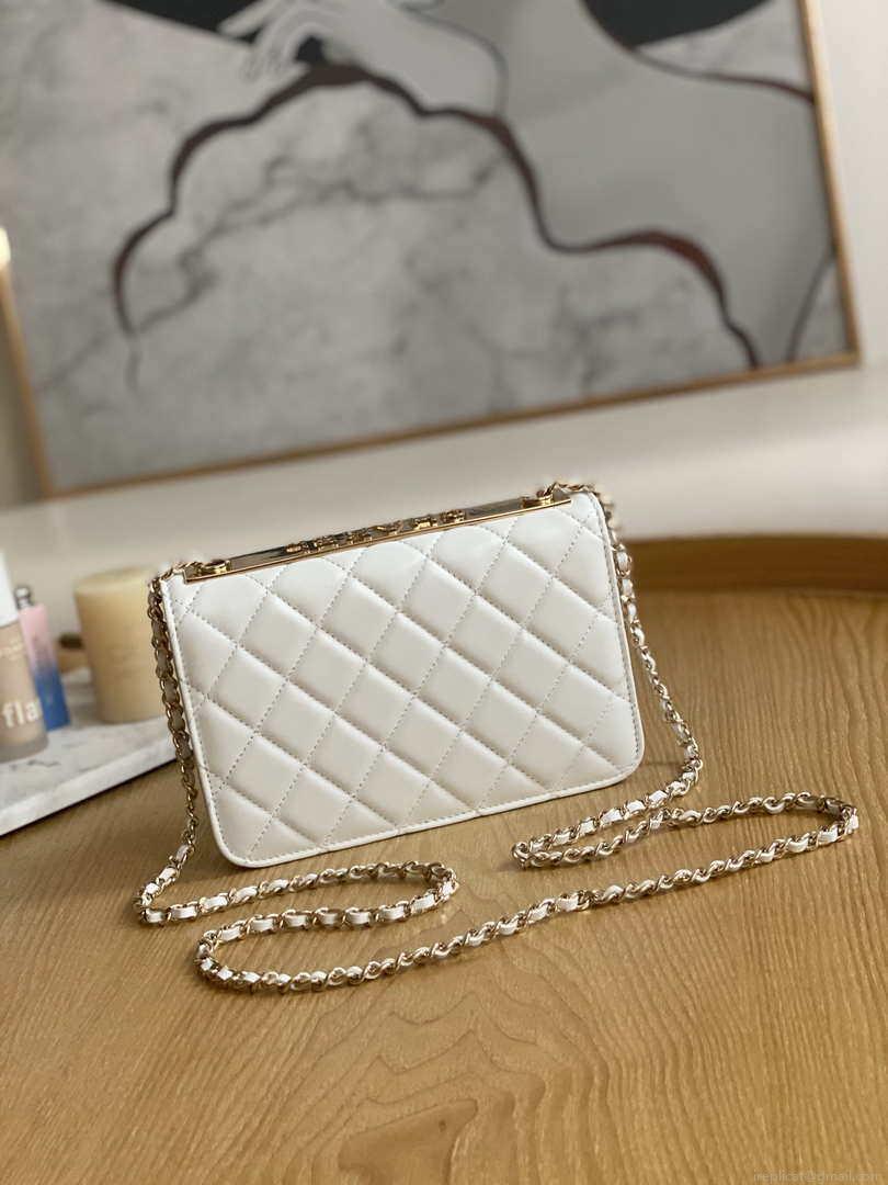 Chanel A88632 WOC 19 Chain Wallet Bag White Lambskin Gold