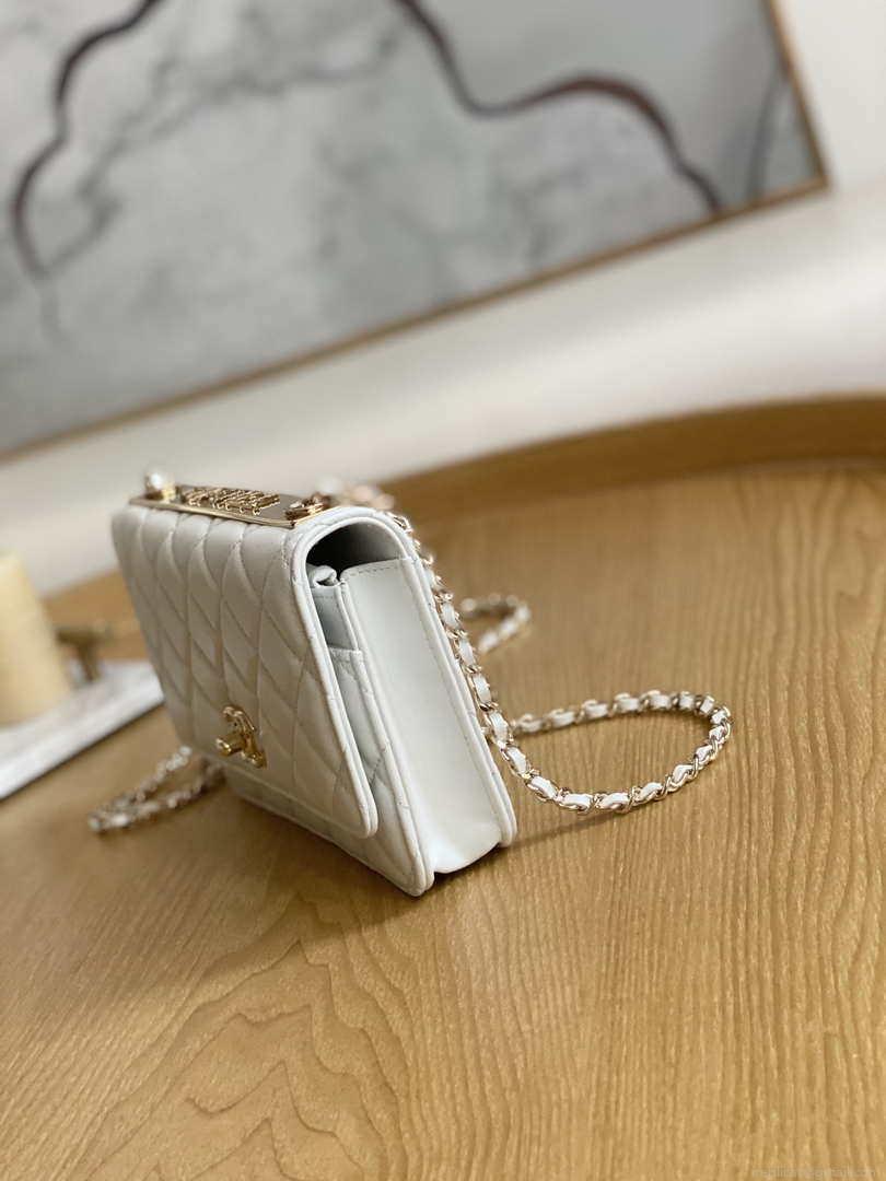 Chanel A88632 WOC 19 Chain Wallet Bag White Lambskin Gold