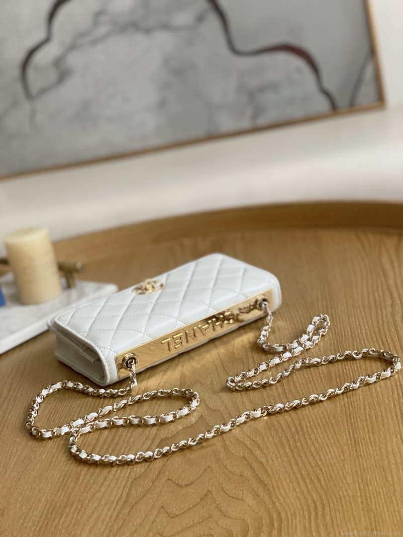 Chanel A88632 WOC 19 Chain Wallet Bag White Lambskin Gold
