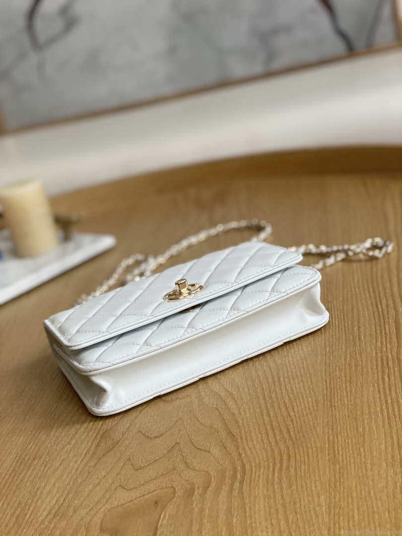 Chanel A88632 WOC 19 Chain Wallet Bag White Lambskin Gold
