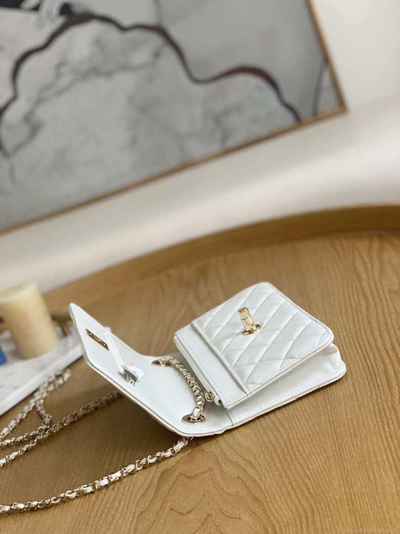 Chanel A88632 WOC 19 Chain Wallet Bag White Lambskin Gold