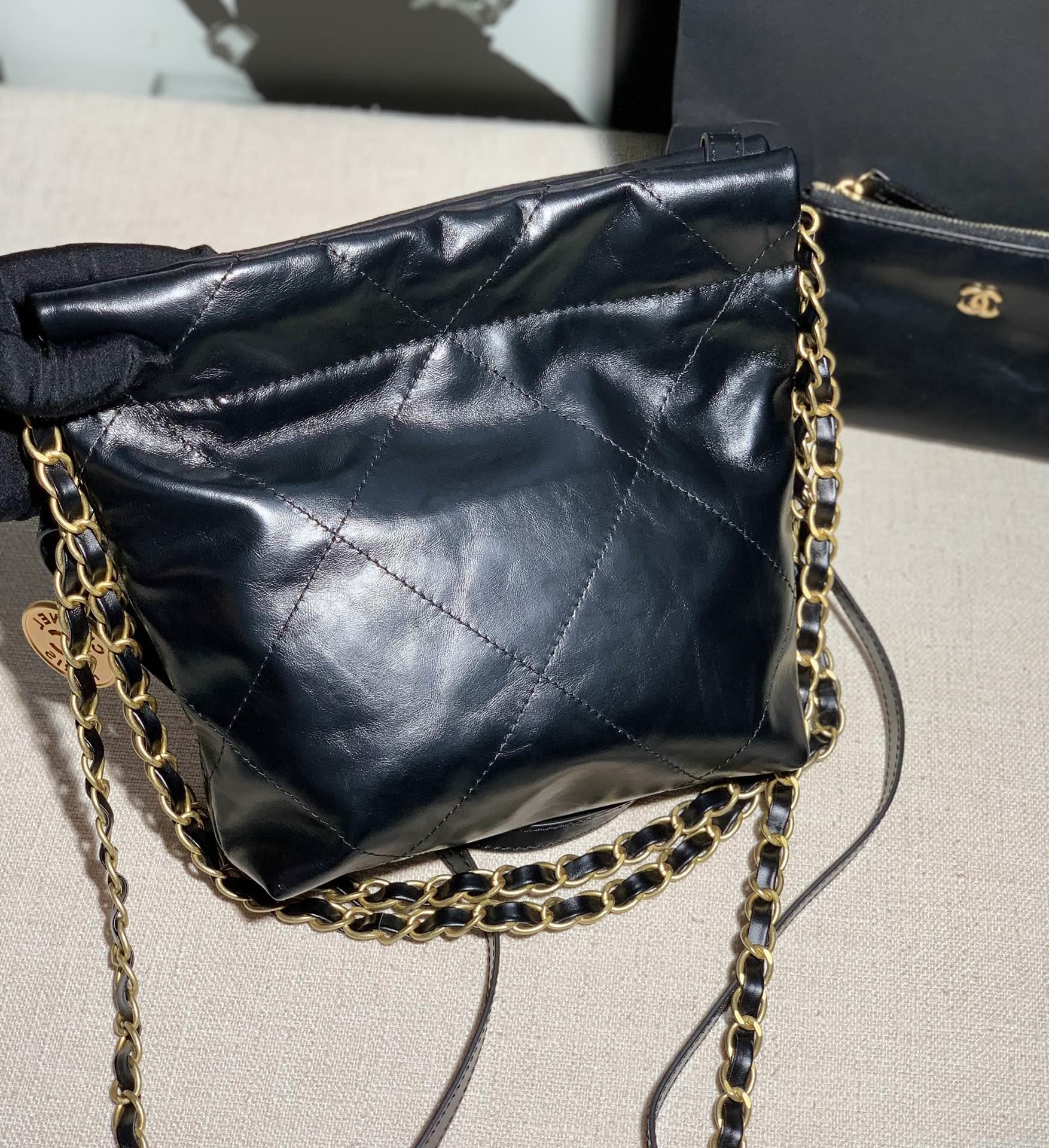 Chanel AS3260 22 Mini Handbag Calfskin Black with Gold A85