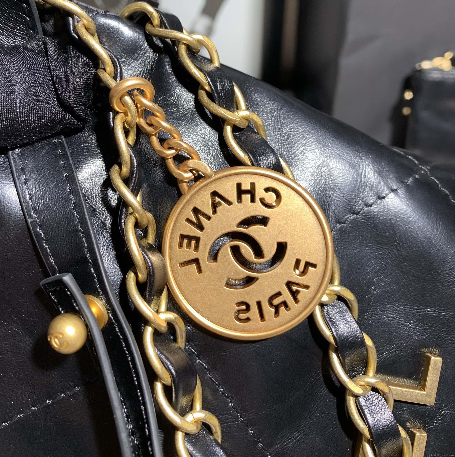Chanel AS3260 22 Mini Handbag Calfskin Black with Gold A85