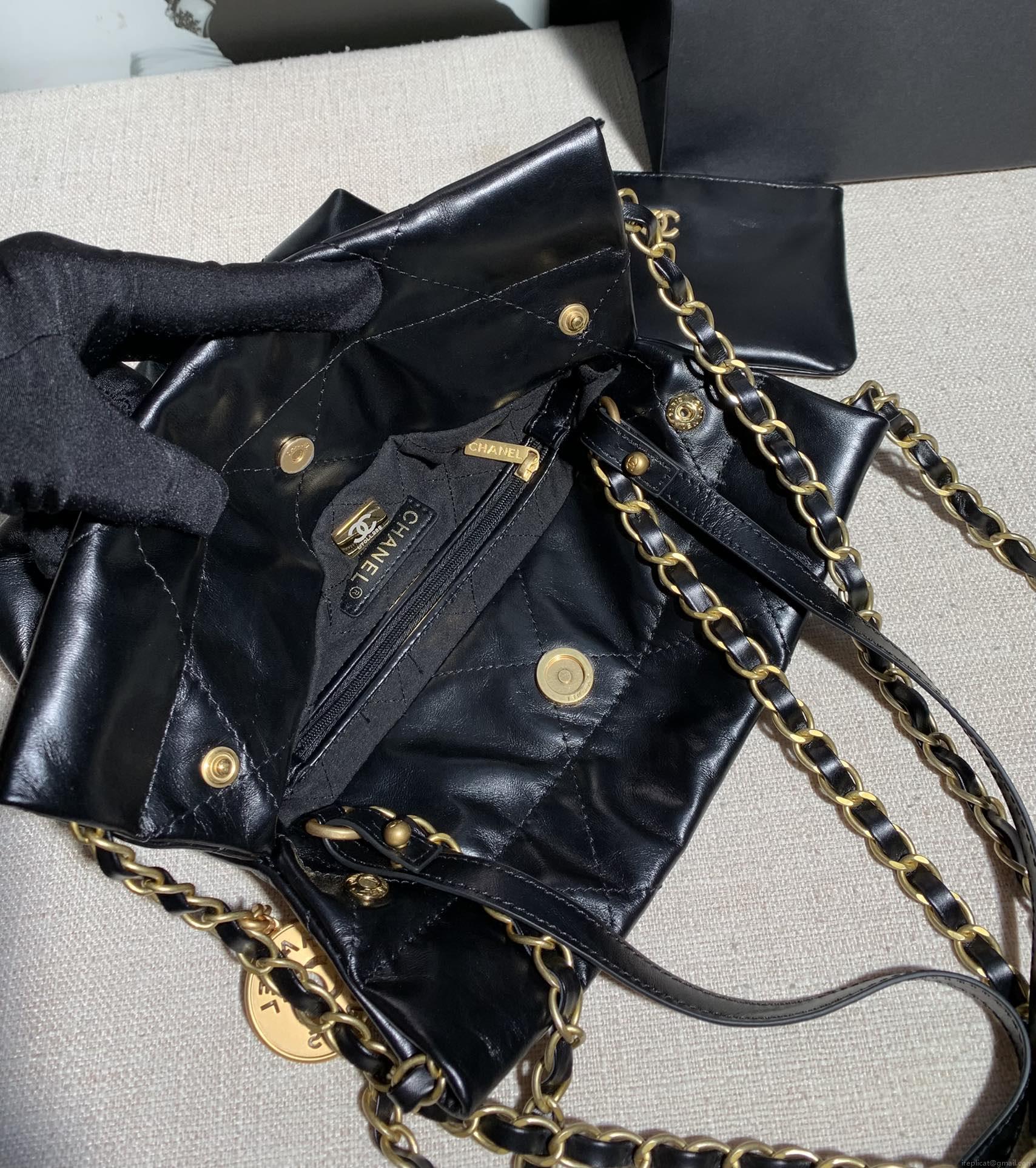 Chanel AS3260 22 Mini Handbag Calfskin Black with Gold A85