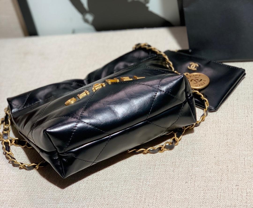 Chanel AS3260 22 Mini Handbag Shiny Calfskin Black with Gold A86