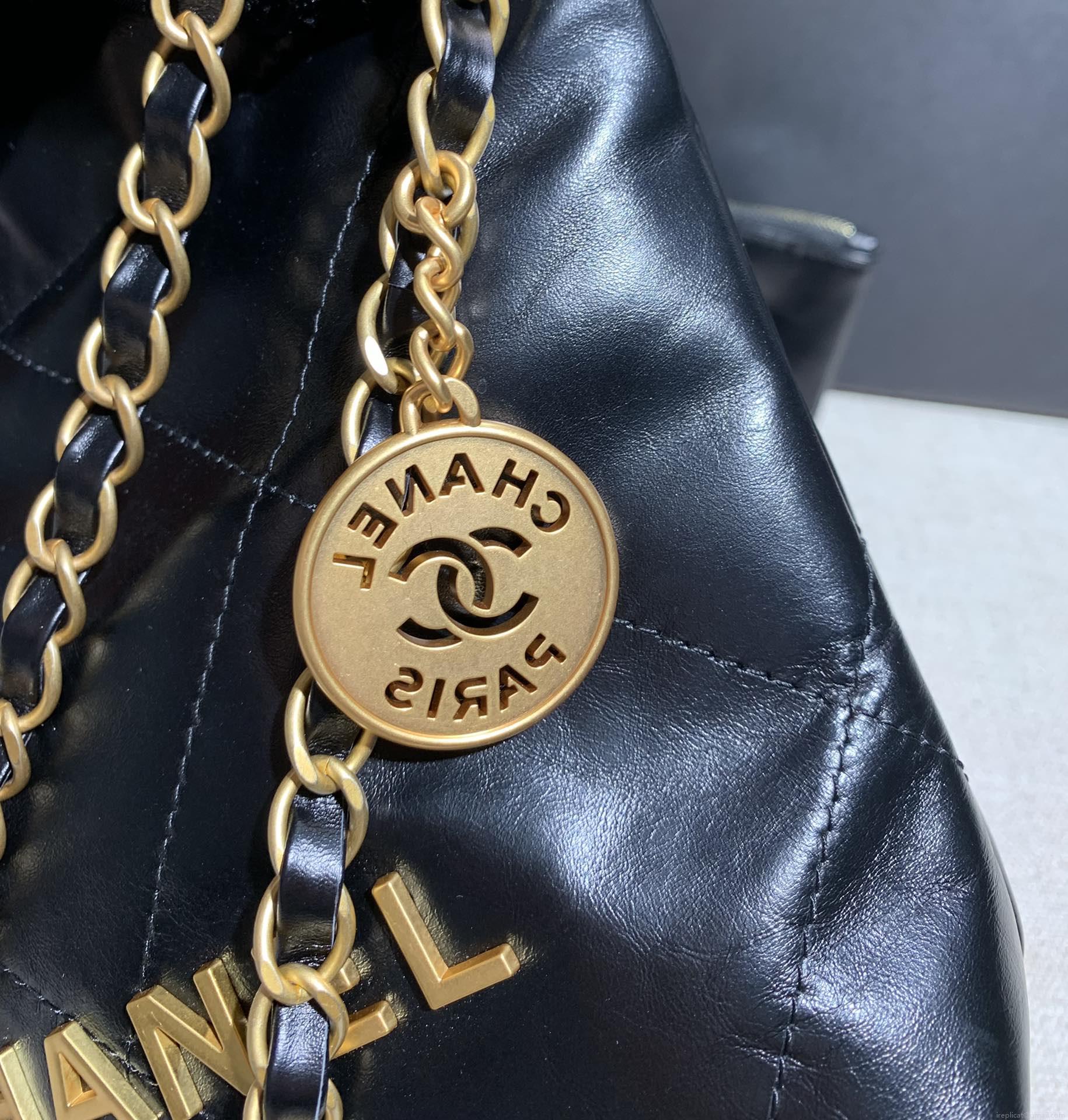 Chanel AS3260 22 Mini Handbag Shiny Calfskin Black with Gold A86
