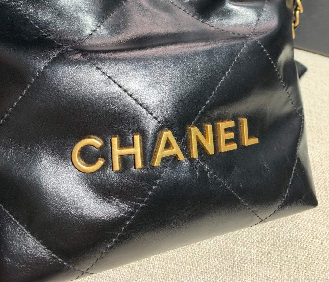 Chanel AS3260 22 Mini Handbag Shiny Calfskin Black with Gold A86