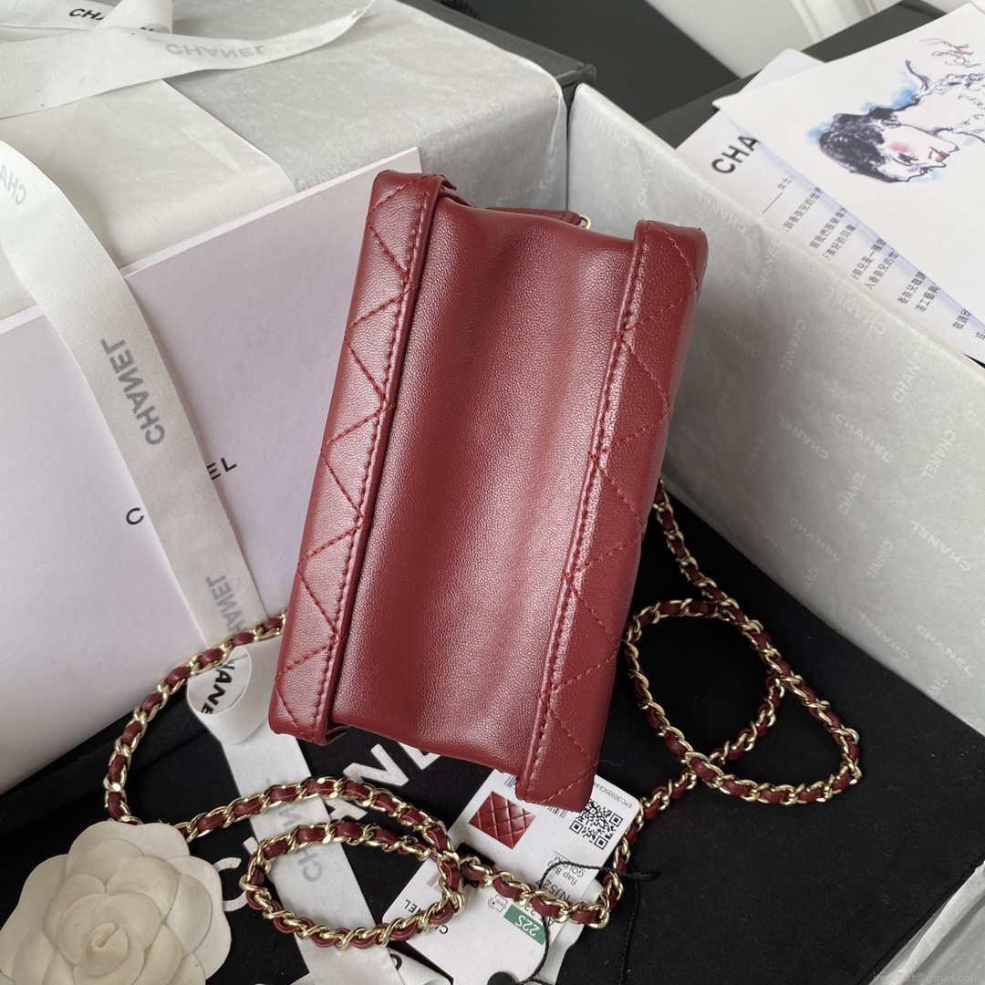 Chanel AS3344 Small Vanity Case Calfskin & Gold-Tone Metal Wine Red