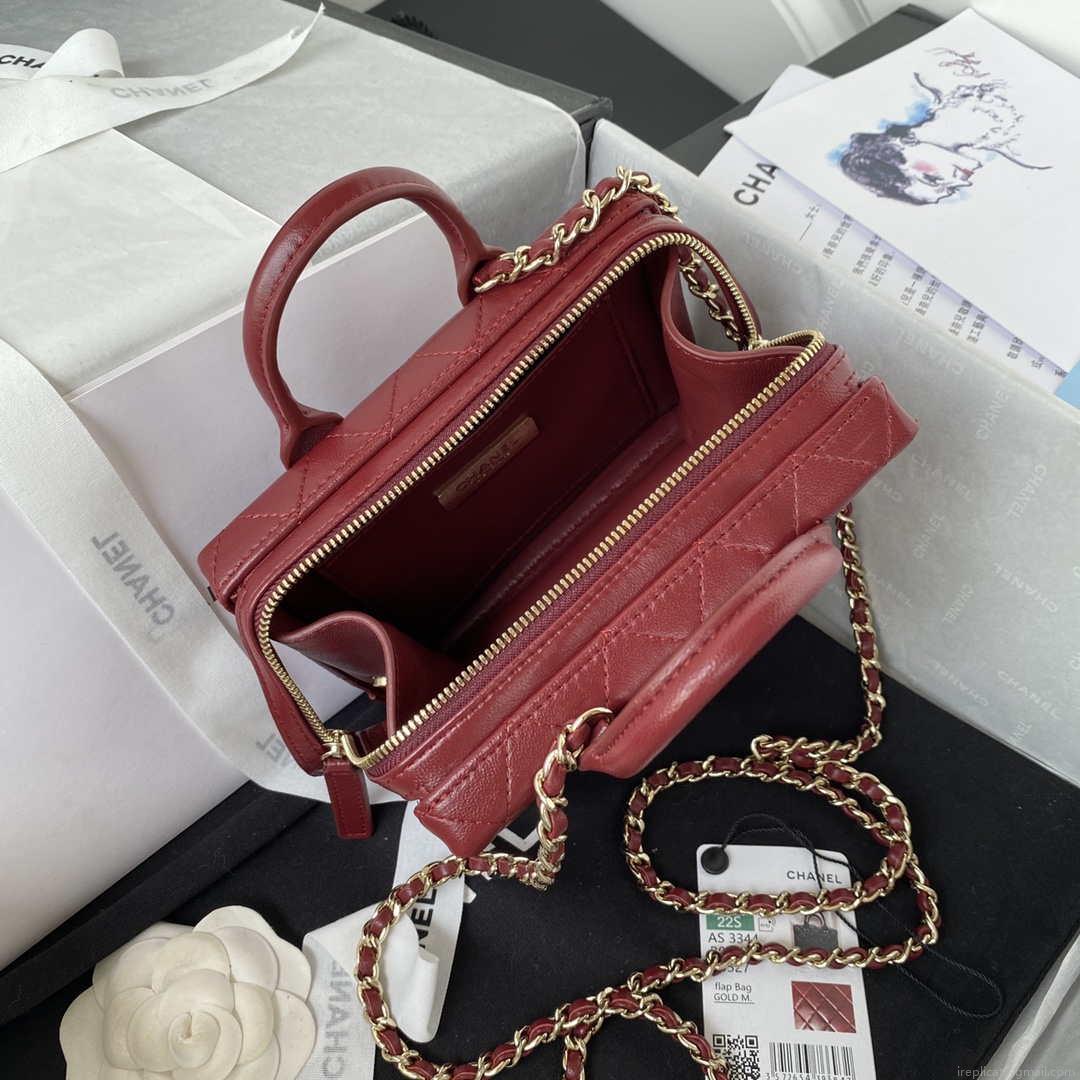 Chanel AS3344 Small Vanity Case Calfskin & Gold-Tone Metal Wine Red
