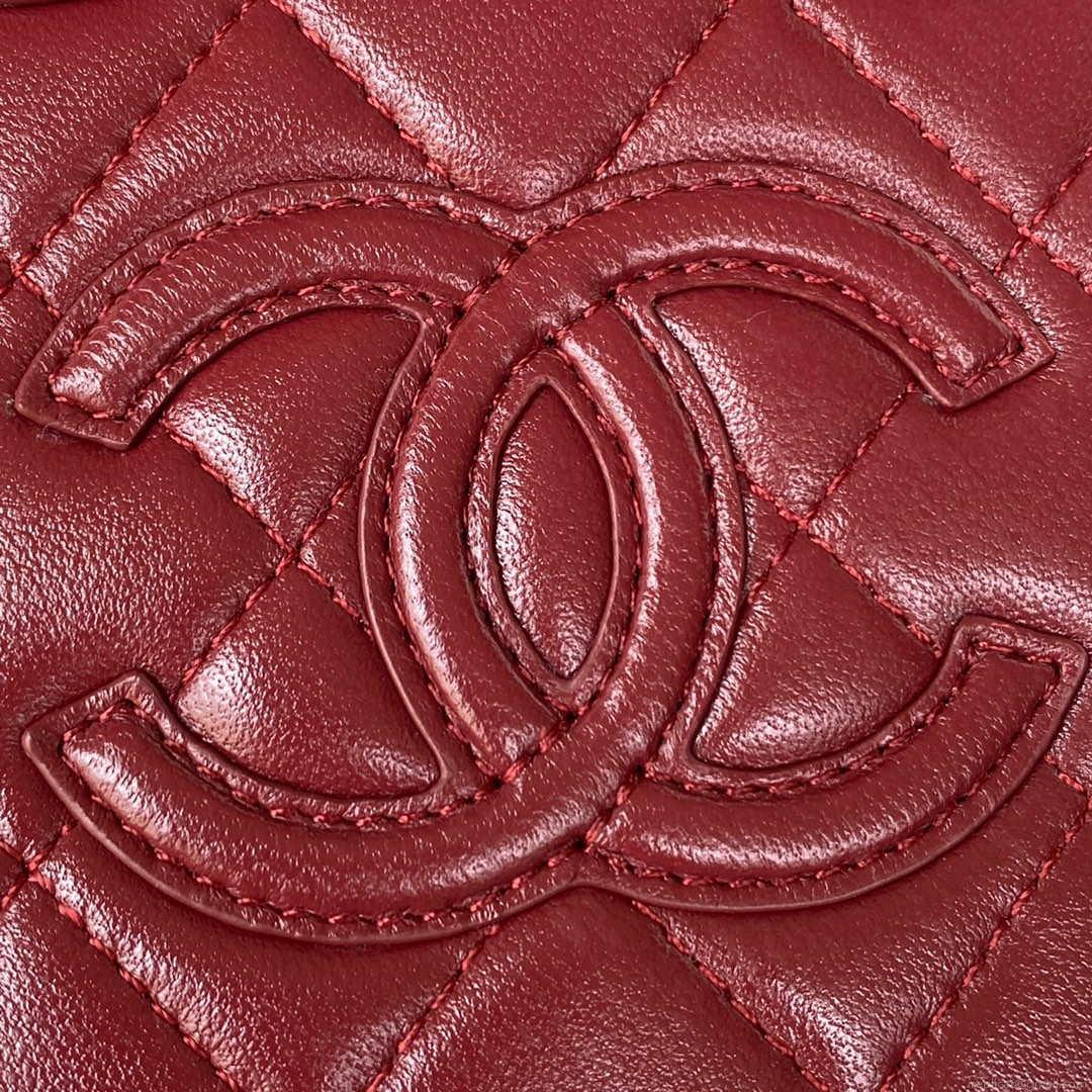 Chanel AS3344 Small Vanity Case Calfskin & Gold-Tone Metal Wine Red