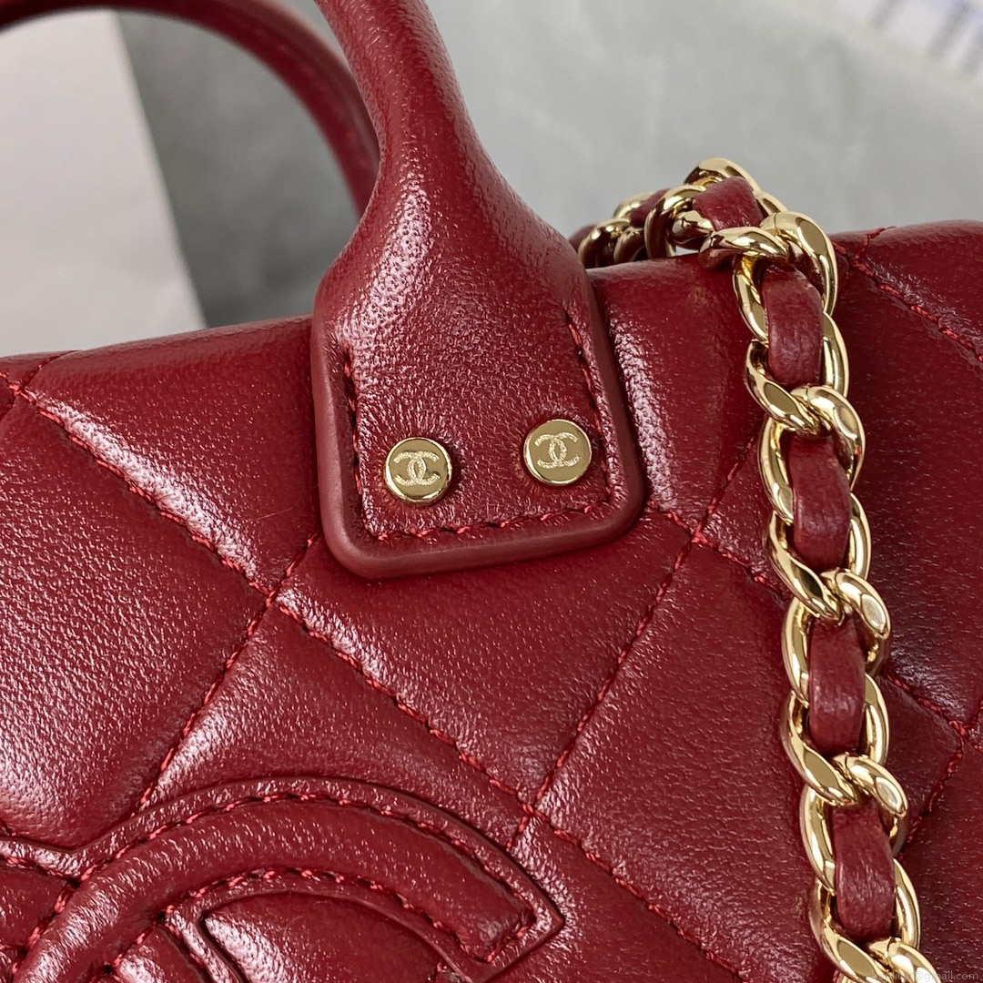 Chanel AS3344 Small Vanity Case Calfskin & Gold-Tone Metal Wine Red