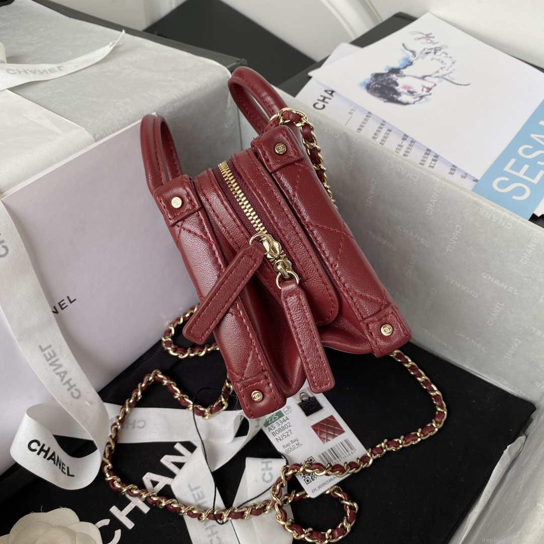 Chanel AS3344 Small Vanity Case Calfskin & Gold-Tone Metal Wine Red