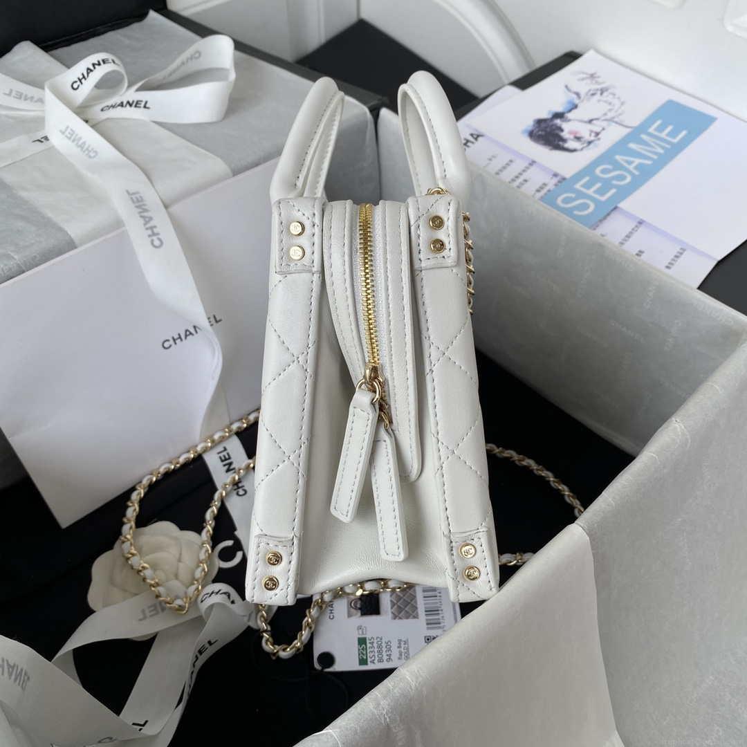Chanel AS3345 Vanity Case Calfskin & Gold-Tone Metal White