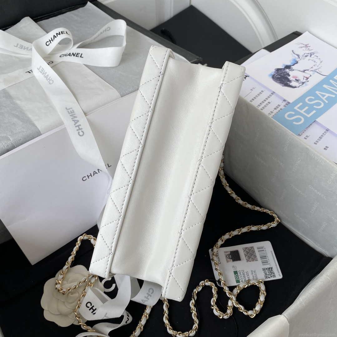 Chanel AS3345 Vanity Case Calfskin & Gold-Tone Metal White