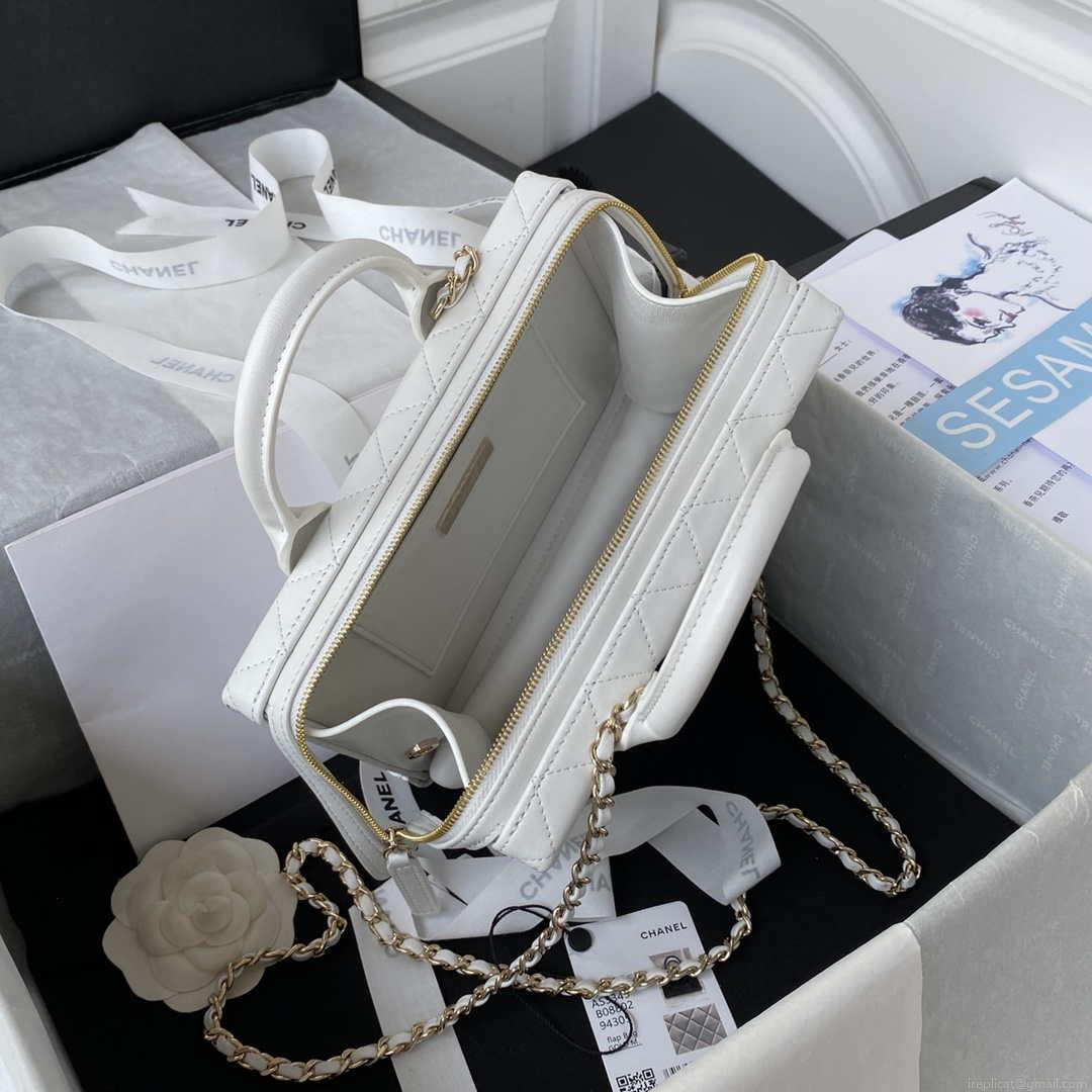 Chanel AS3345 Vanity Case Calfskin & Gold-Tone Metal White