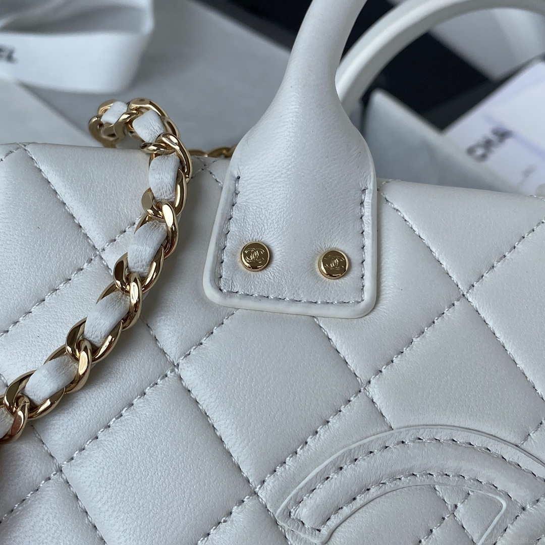 Chanel AS3345 Vanity Case Calfskin & Gold-Tone Metal White