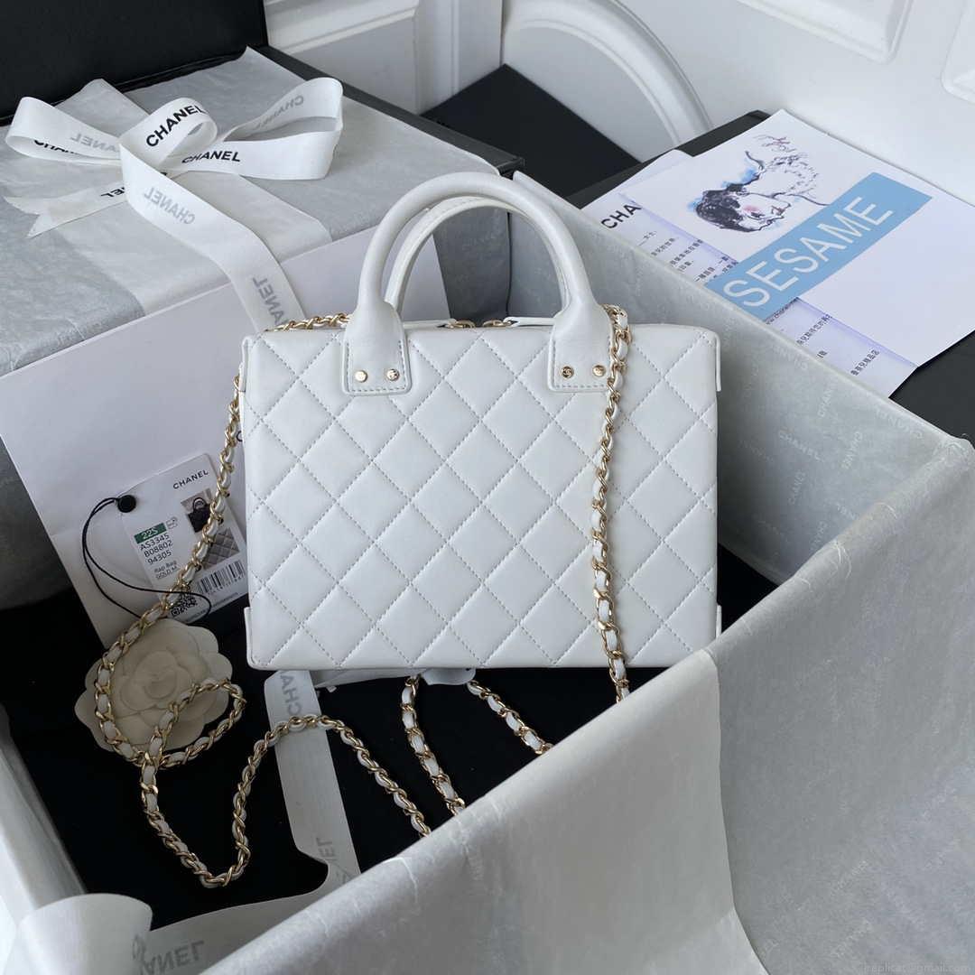 Chanel AS3345 Vanity Case Calfskin & Gold-Tone Metal White