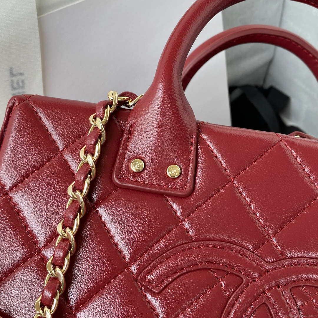 Chanel AS3345 Vanity Case Calfskin & Gold-Tone Metal Wine Red