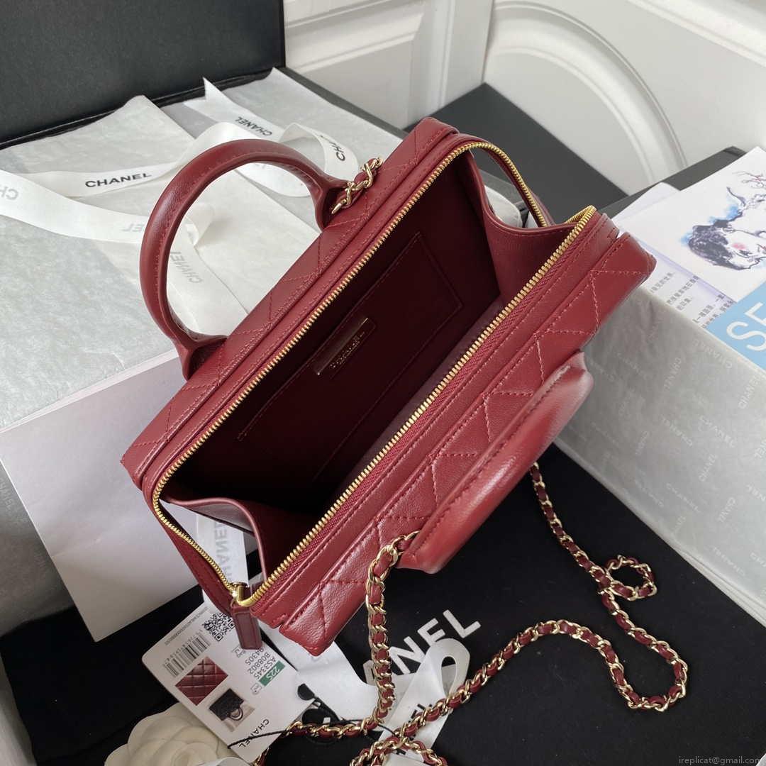 Chanel AS3345 Vanity Case Calfskin & Gold-Tone Metal Wine Red