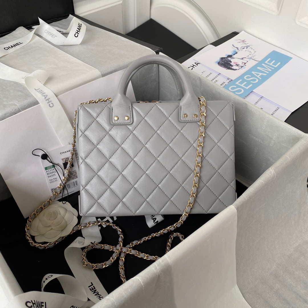 Chanel AS3345 Vanity Case Calfskin & Gold-Tone Metal Gray