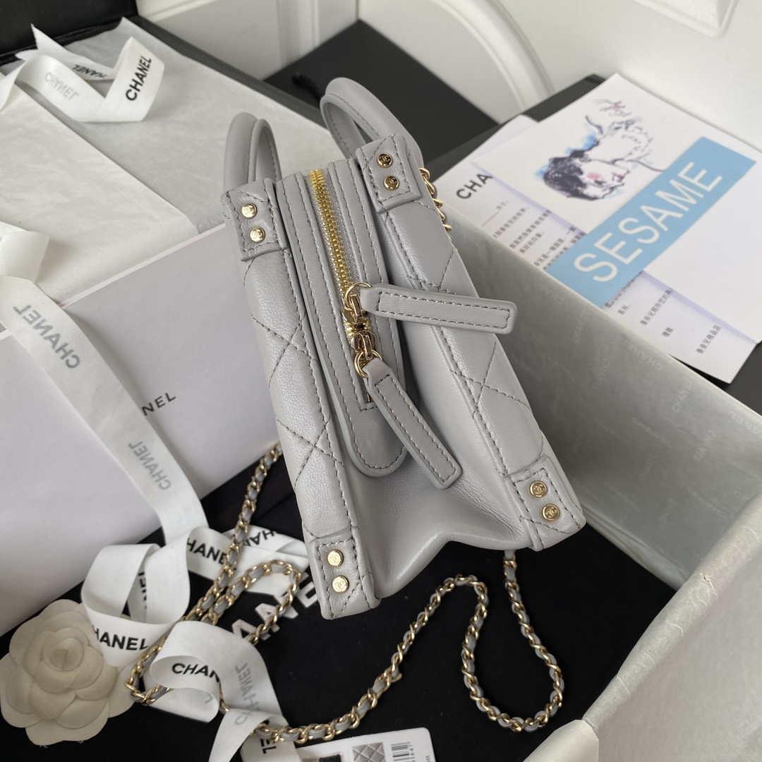 Chanel AS3345 Vanity Case Calfskin & Gold-Tone Metal Gray
