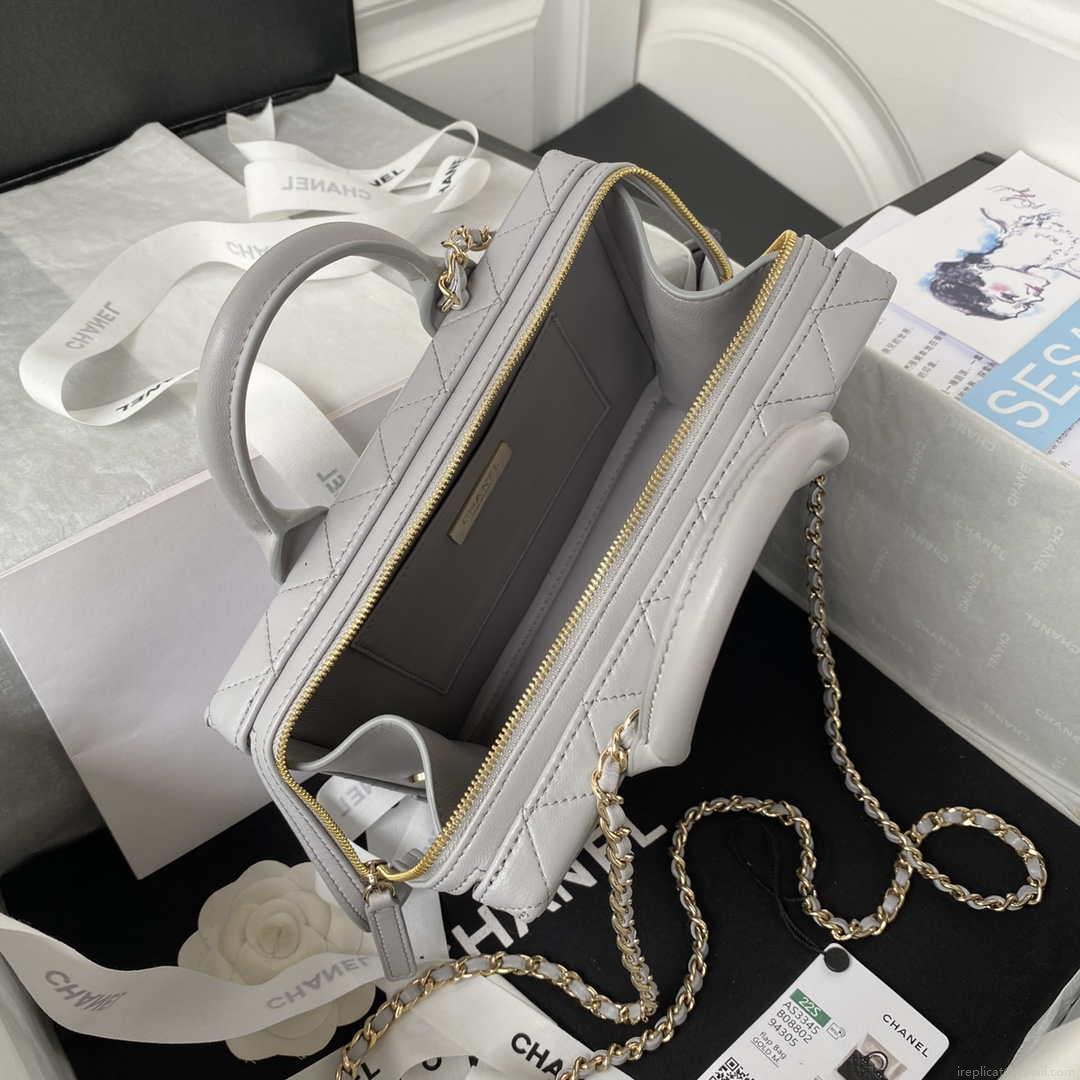 Chanel AS3345 Vanity Case Calfskin & Gold-Tone Metal Gray