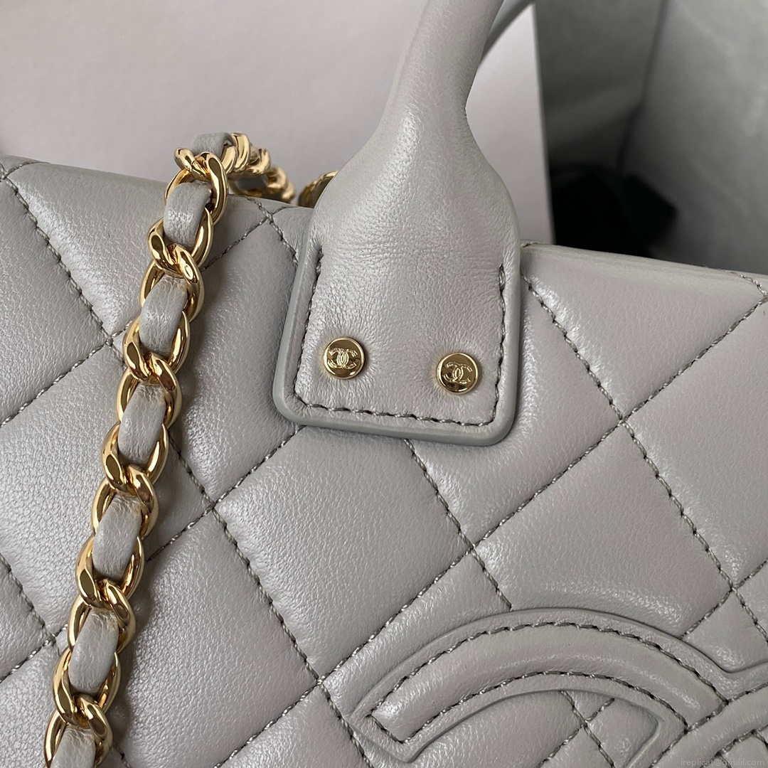 Chanel AS3345 Vanity Case Calfskin & Gold-Tone Metal Gray
