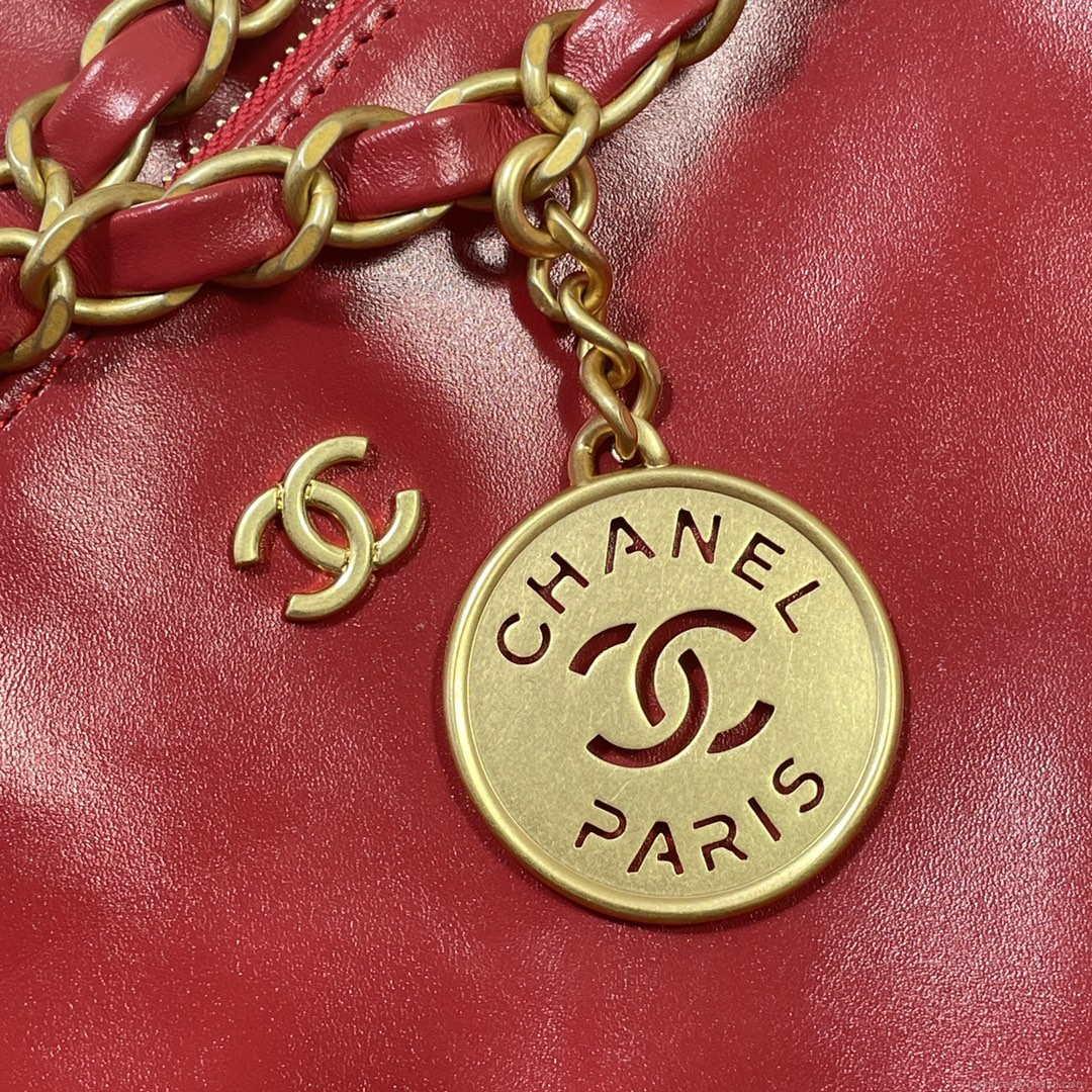 Chanel 22 Large Handbag Shiny Calfskin AS3262 Red