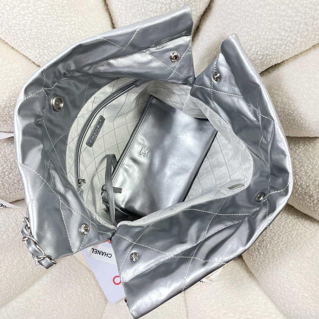 Chanel 22 Small Handbag Shiny Calfskin AS3260 Silver
