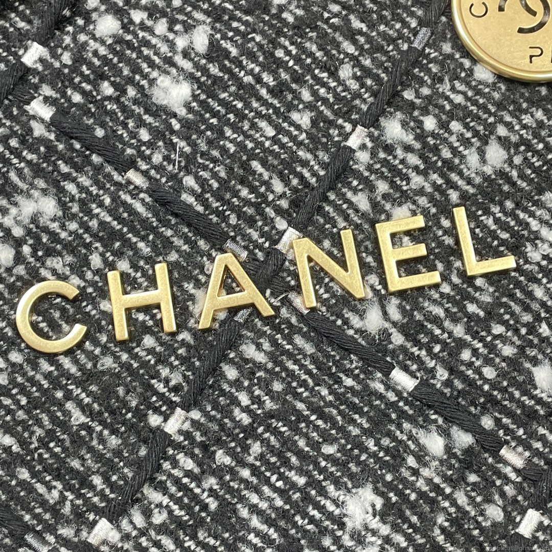 Chanel 22 Handbag Gold-Tone Metal Canvas AS3260 Gray and White
