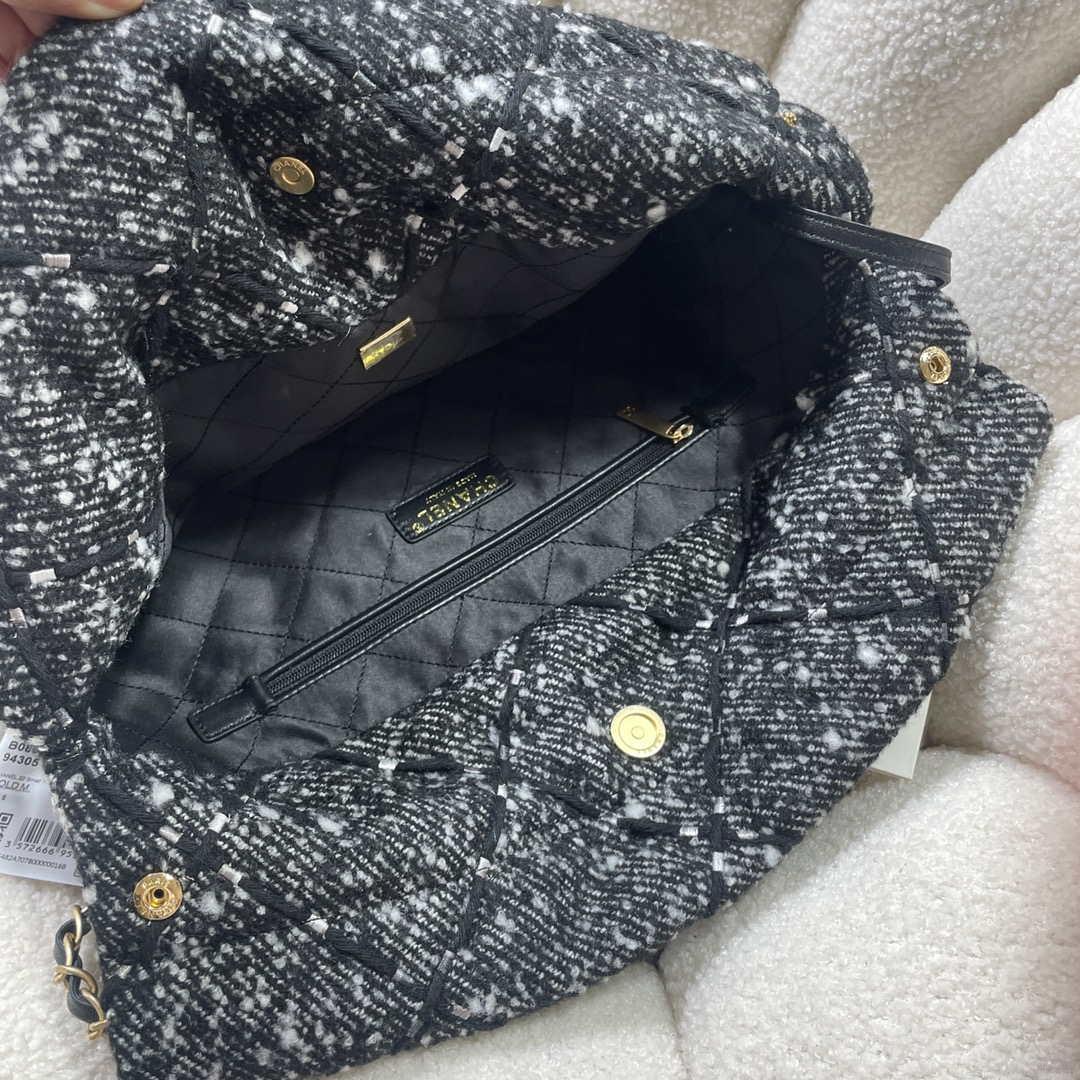 Chanel 22 Handbag Gold-Tone Metal Canvas AS3260 Gray and White