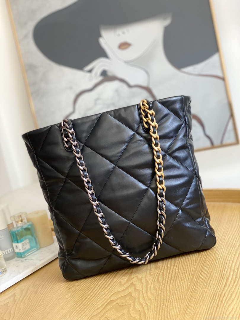 Chanel AS3519 CHANEL19 Shopping Bag Shiny Lambskin Black
