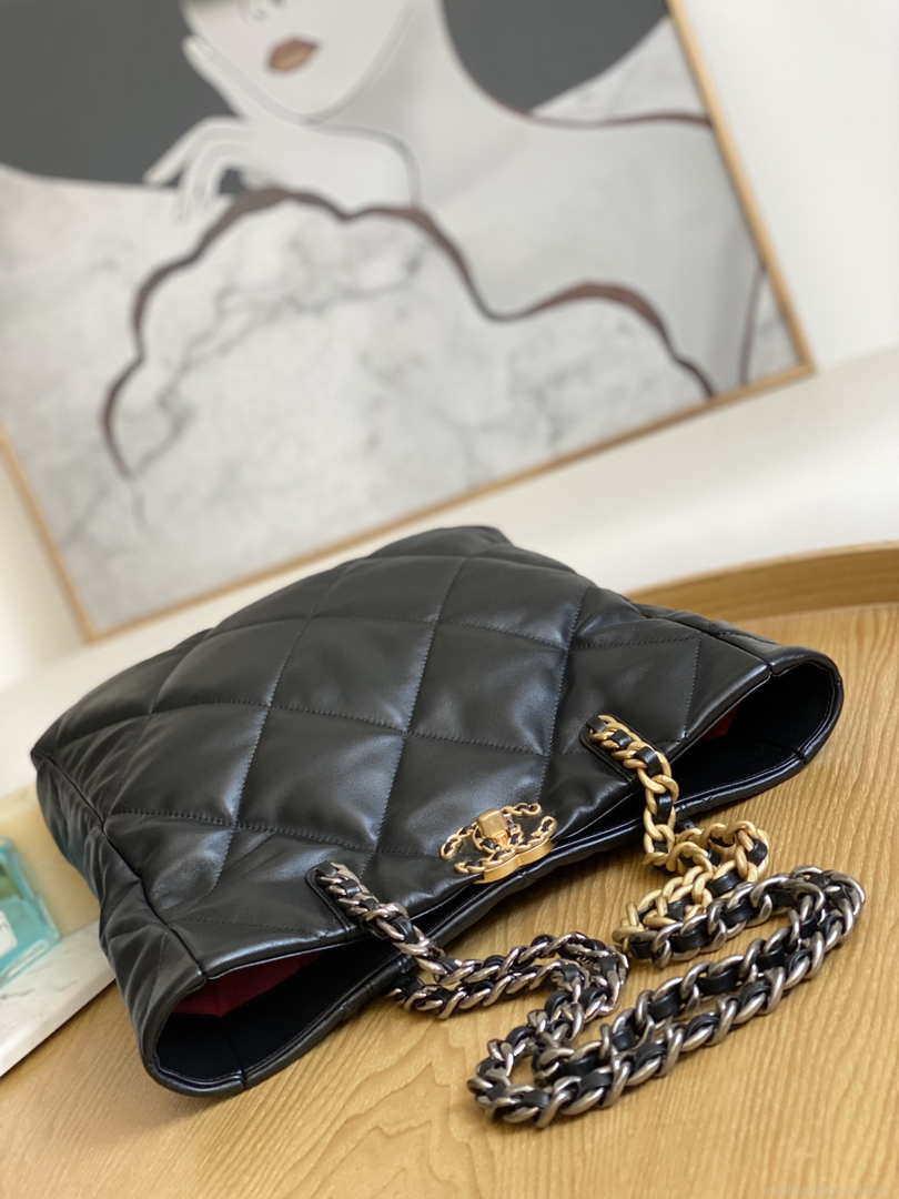 Chanel AS3519 CHANEL19 Shopping Bag Shiny Lambskin Black