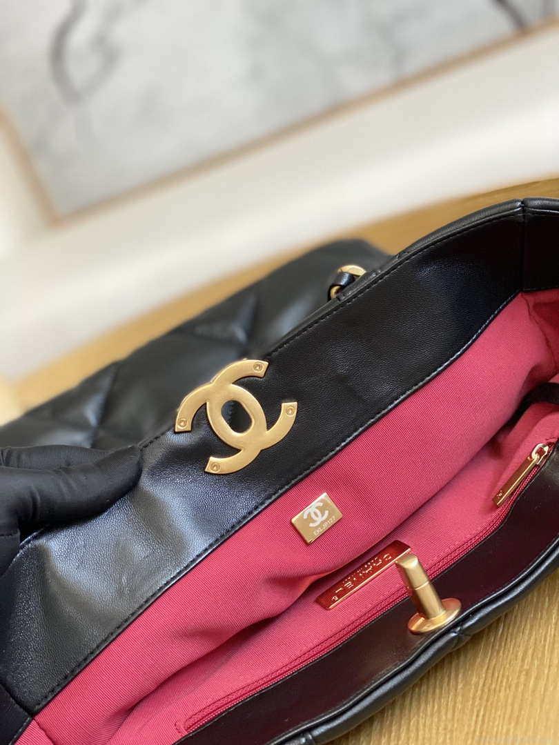 Chanel AS3519 CHANEL19 Shopping Bag Shiny Lambskin Black