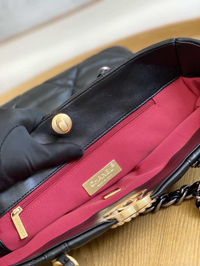 Chanel AS3519 CHANEL19 Shopping Bag Shiny Lambskin Black