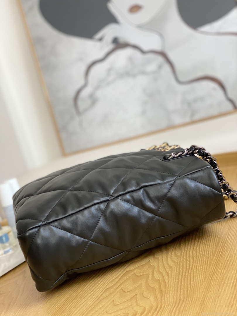 Chanel AS3519 CHANEL19 Shopping Bag Shiny Lambskin Black