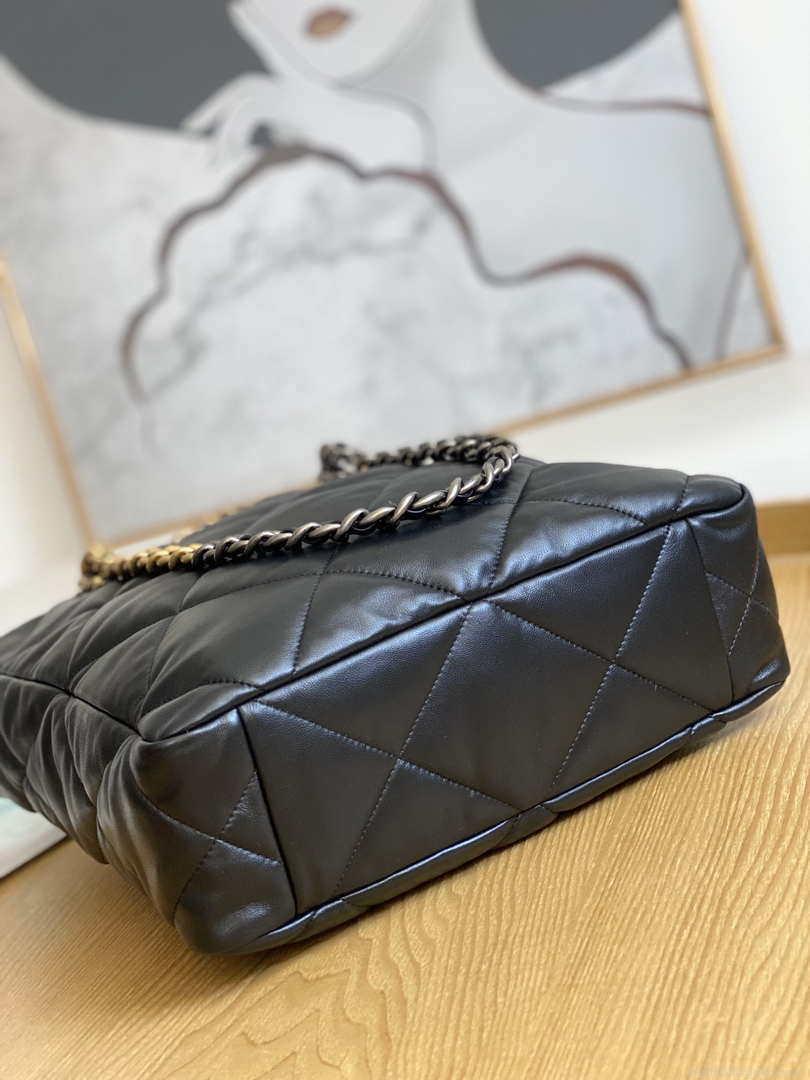 Chanel AS3519 CHANEL19 Shopping Bag Shiny Lambskin Black